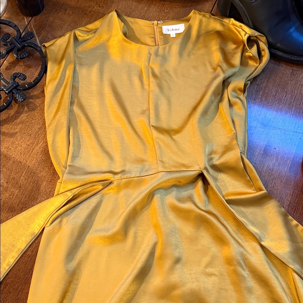 Bohme Gold Satin Midi Dress